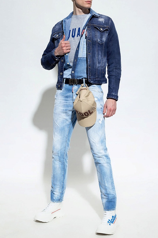 Мужская джинсовая куртка Dsquared2 ICON spray-logo ripped