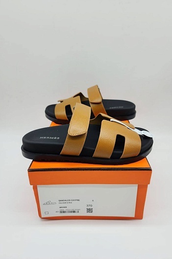 Женские кожаные сандалии Hermes Chypre - Brown / Black   