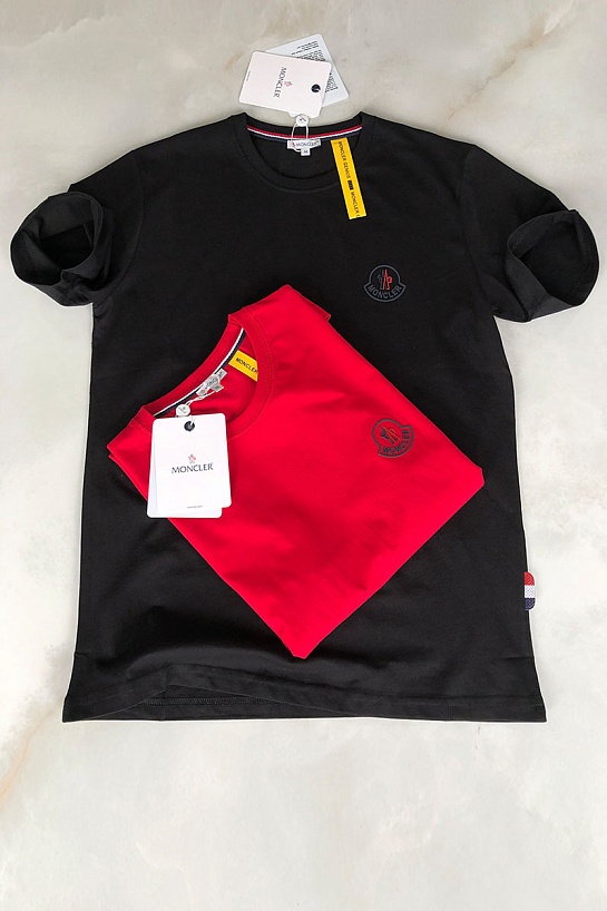 Мужская брендовая футболка Moncler Rubber Logo - Red