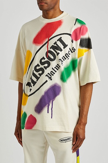 Кремовая оверсайз футболка Palm Angels x Missoni Sport Loose   