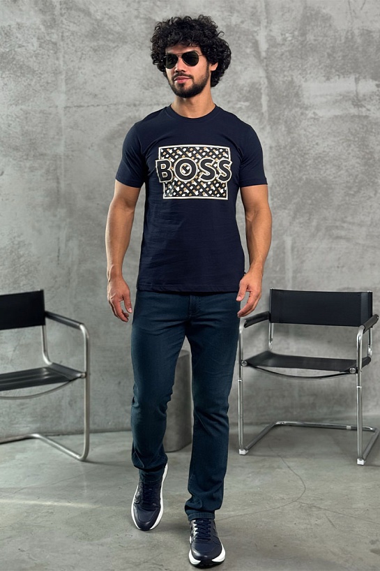 Мужская синяя футболка Hugo Boss logo-print