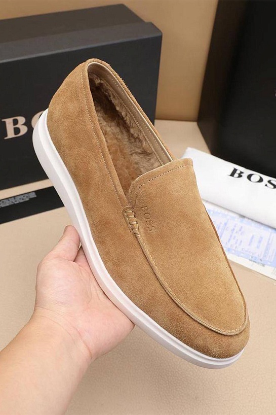 Замшевые лоферы с мехом Hugo Boss