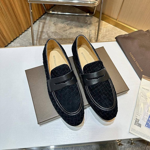 Мужские замшевые лоферы Bottega Veneta Intrecciato - Black   