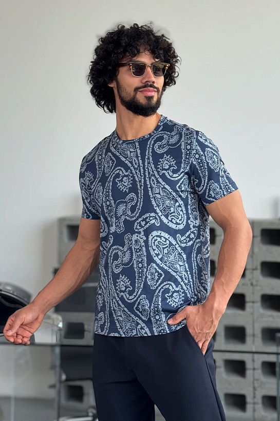 Синяя футболка с узором пейсли Etro Premium