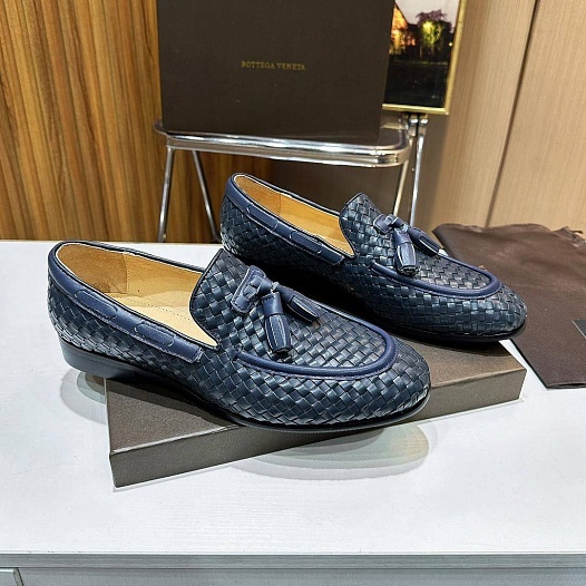 Мужские кожаные лоферы Bottega Veneta Intrecciato - Navy   