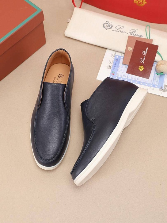 Кожаные лоферы с меховой стелькой Loro Piana Open Walk - Navy