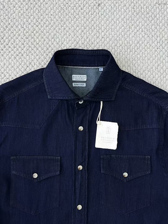 Мужская тёмно-синяя рубашка Brunello Cucinelli Premium