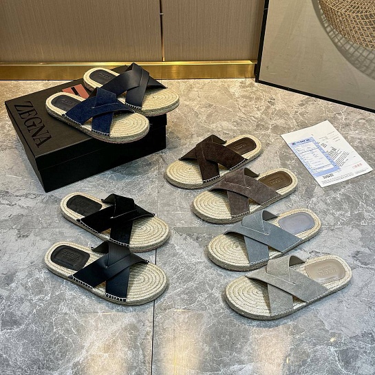 Мужские шлёпанцы Ermenegildo Zegna suede - Black