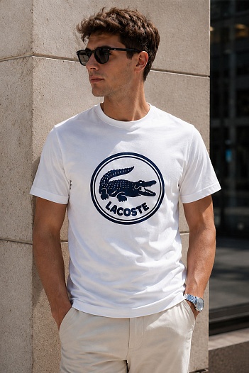 Мужская белая футболка Lacoste logo-print   
