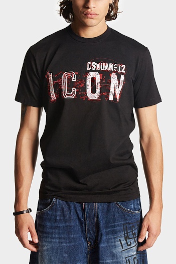 Мужская чёрная футболка Dsquared2 "ICON"   