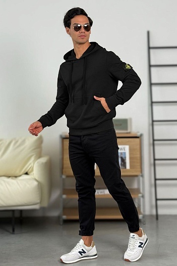 Мужское худи чёрного цвета Stone Island Compass-patch   