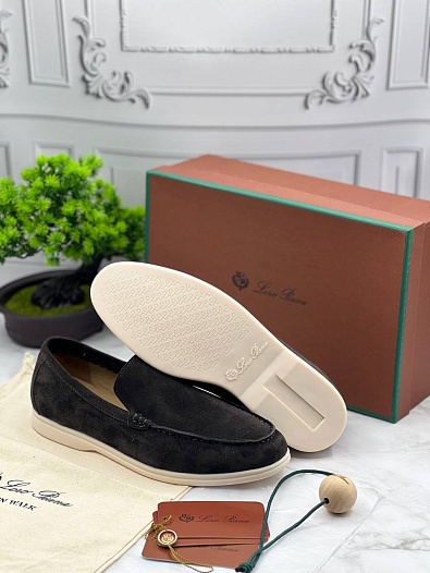 Замшевые лоферы Loro Piana Summer Walk - Dark Grey   