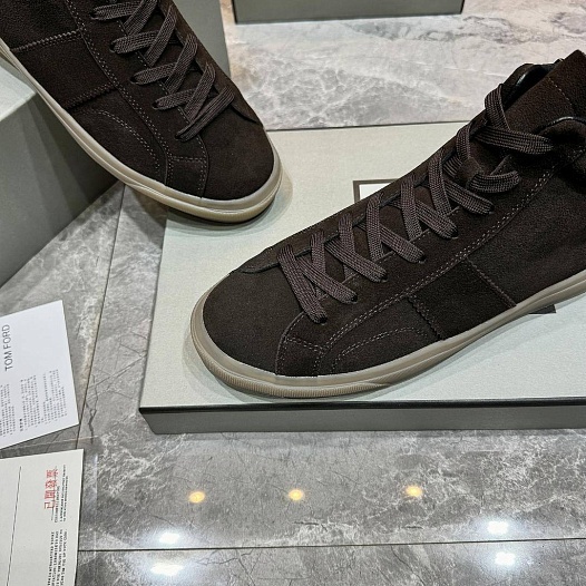Замшевые кроссовки с мехом Tom Ford high-top - Brown   