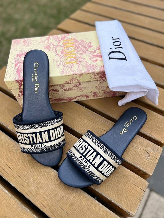 Женские шлепанцы Dior Dway Slide Embroidered Cotton