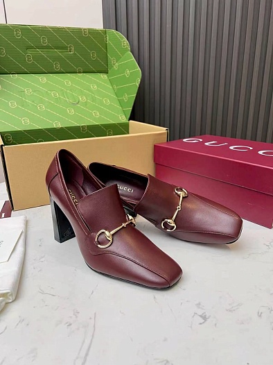 Женские кожаные лоферы на каблуке Gucci Signora Pump premium   
