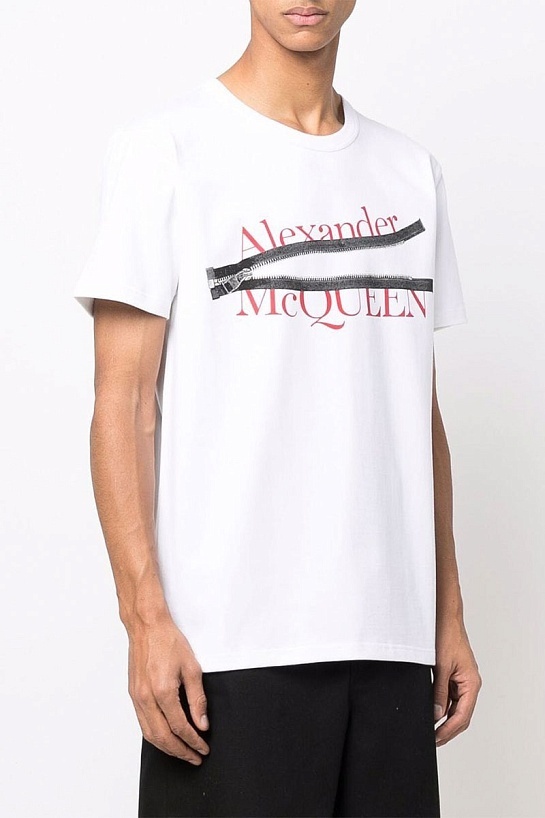Мужская футболка Alexander McQueen zipped logo - White