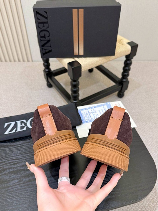 Замшевые кроссовки Ermenegildo Zegna Triple Stitch - Brown