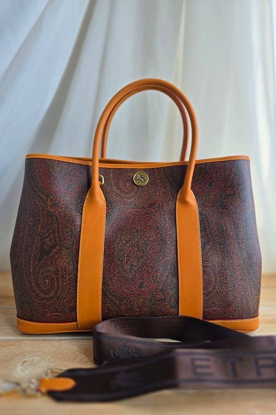 Кожаная сумка Etro с узором пейсли 37x28 см