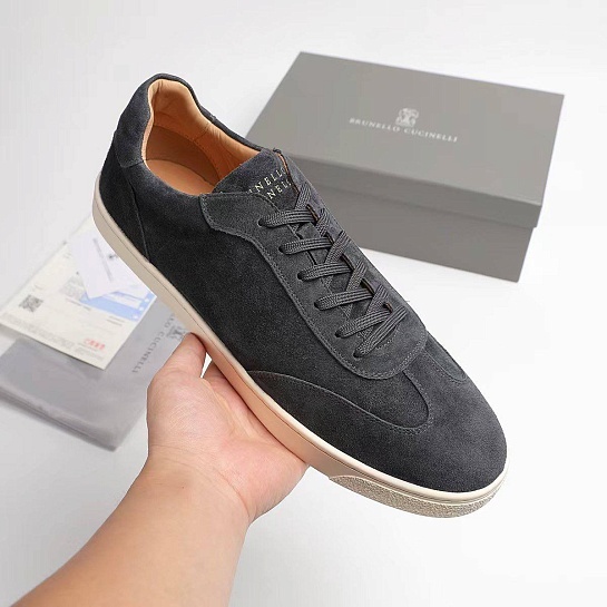 Замшевые кроссовки Brunello Cucinelli logo-print - Grey