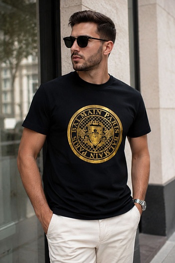 Футболка чёрного цвета Balmain metallic coin   