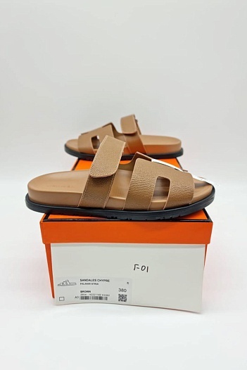Женские кожаные сандалии Hermes Chypre - Brown   