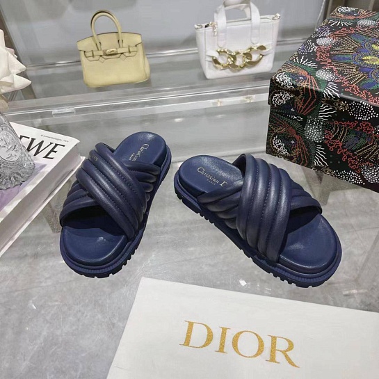 Женские кожаные шлёпанцы Dior D-Cross - Blue