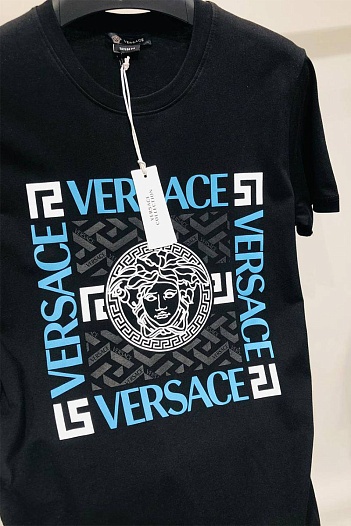 Мужская чёрная футболка Versace logo-print   