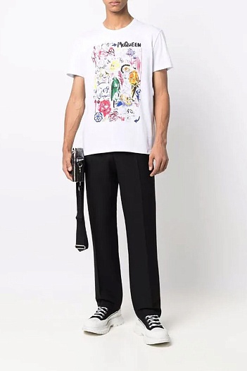 Мужская белая футболка Alexander McQueen graphic skull   