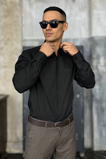 Мужская чёрная рубашка Loro Piana logo-embroidered   