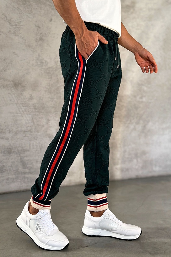 Зелёные спортивные штаны Gucci GG jacquard