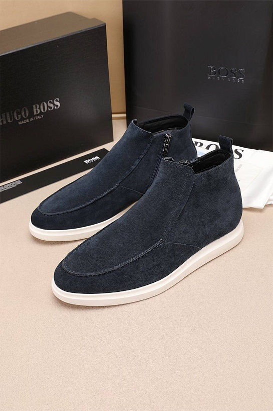 Замшевые лоферы с мехом Hugo Boss high-top - Navy