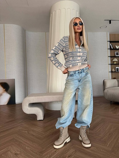 Женский шерстяной лонгслив на молнии MIU MIU Premium - Beige   