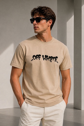 Бежевая оверсайз футболка Off-White logo-print   