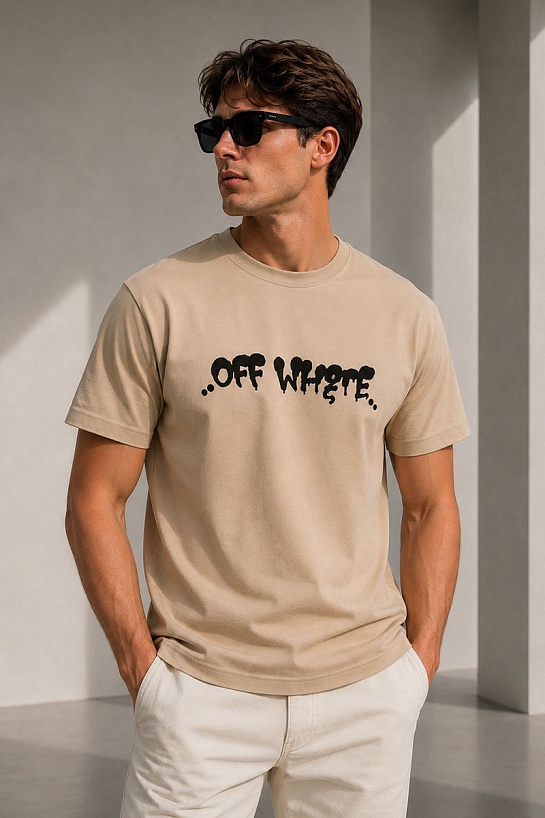 Бежевая оверсайз футболка Off-White logo-print