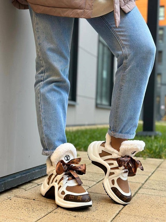 Женские кожаные кроссовки с мехом Louis Vuitton Archlight