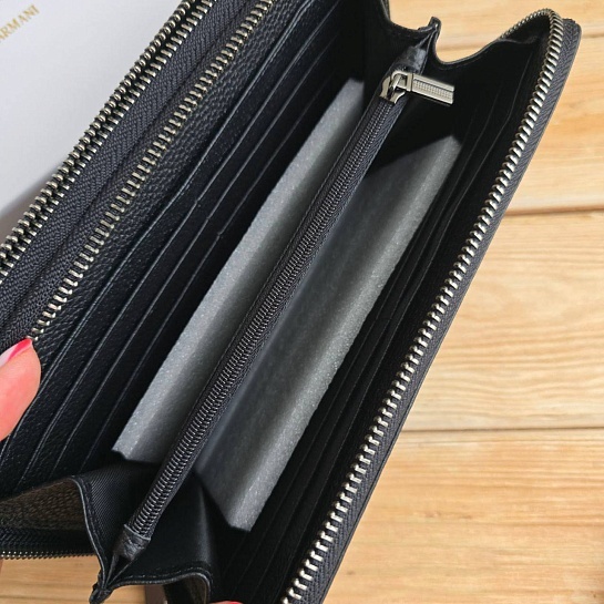 Кожаное чёрное портмоне Armani 21x12 см