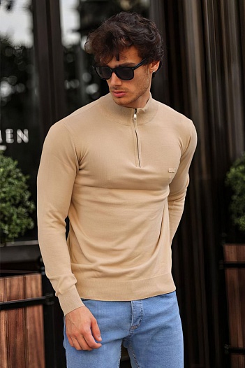 Мужской бежевый джемпер Lacoste Zip Neck   