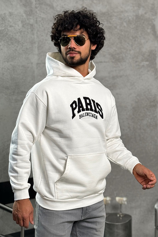 Белое худи Balenciaga Paris logo-embroidered