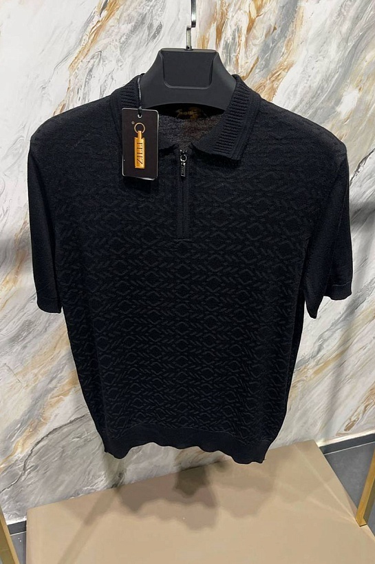 Мужское поло чёрного цвета Zilli zip neck