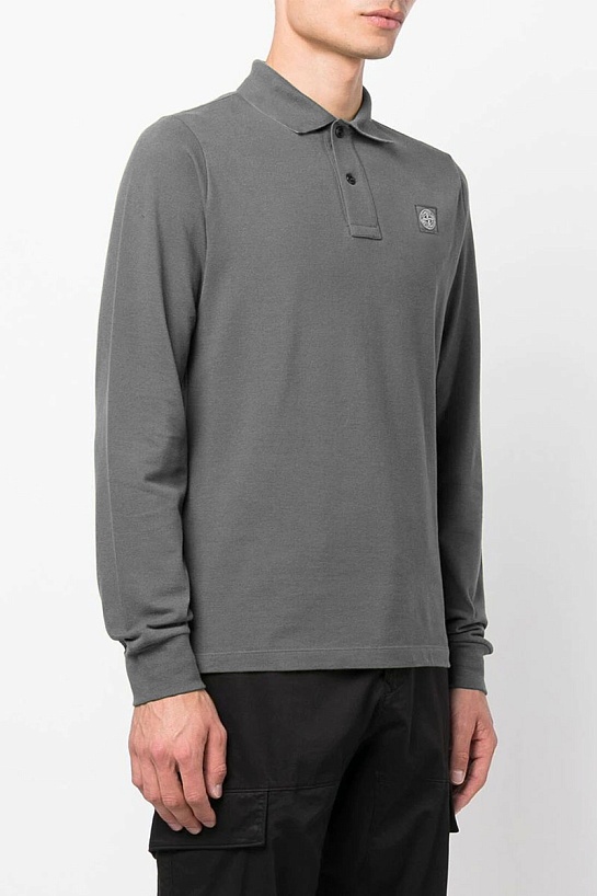 Поло с длинным рукавом Stone Island logo-patch - Grey