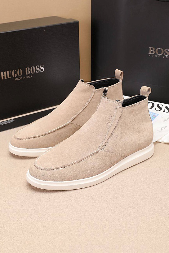 Замшевые лоферы с мехом Hugo Boss high-top - Beige