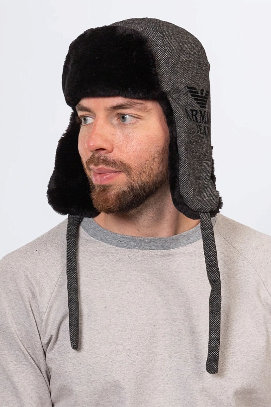 Шапка-ушанка серого цвета Armani Jeans