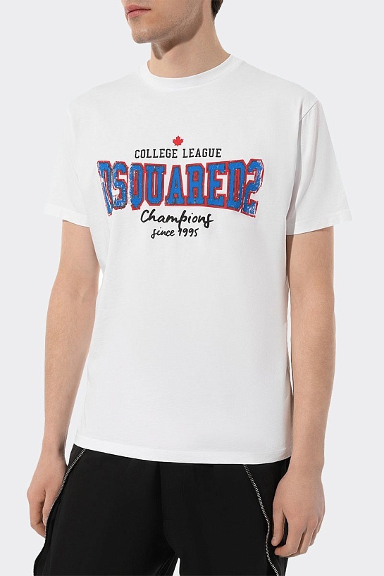 Мужская белая футболка Dsquared2 College logo-print