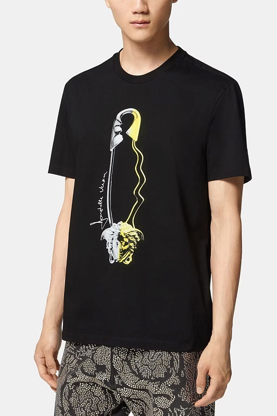 Мужская чёрная футболка Versace safety pin