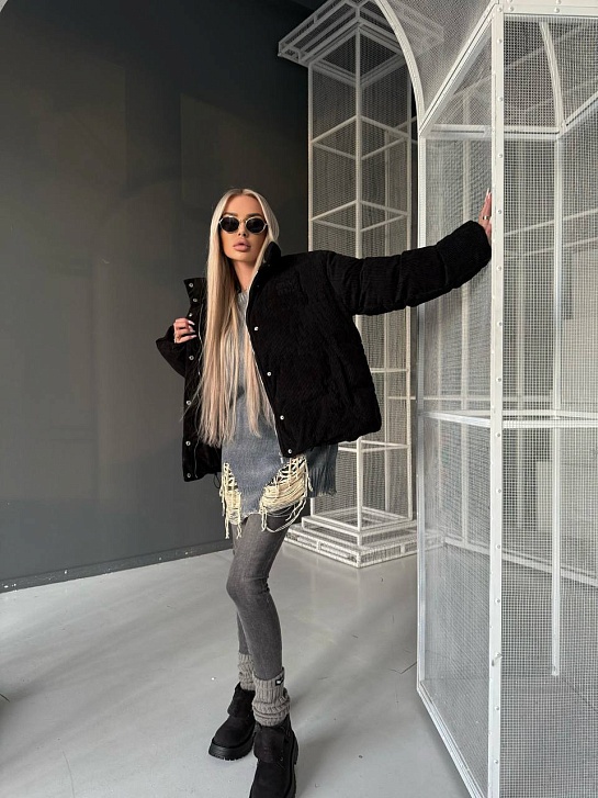 Женская чёрная вельветовая куртка MIU MIU