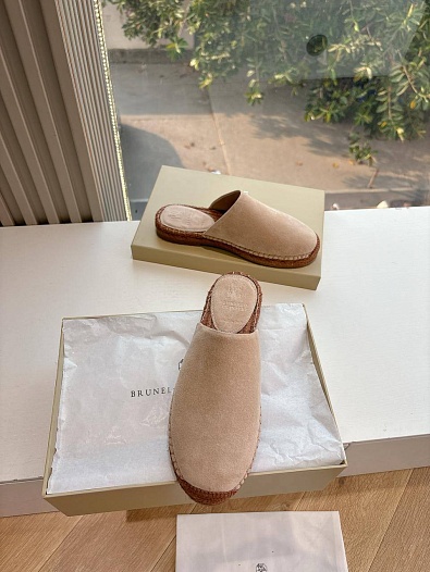 Женские замшевые шлёпанцы Brunello Cucinelli Premium - Beige   