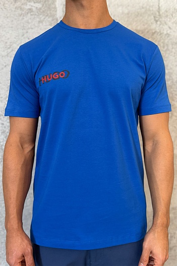 Мужская синяя футболка Hugo Boss logo print   