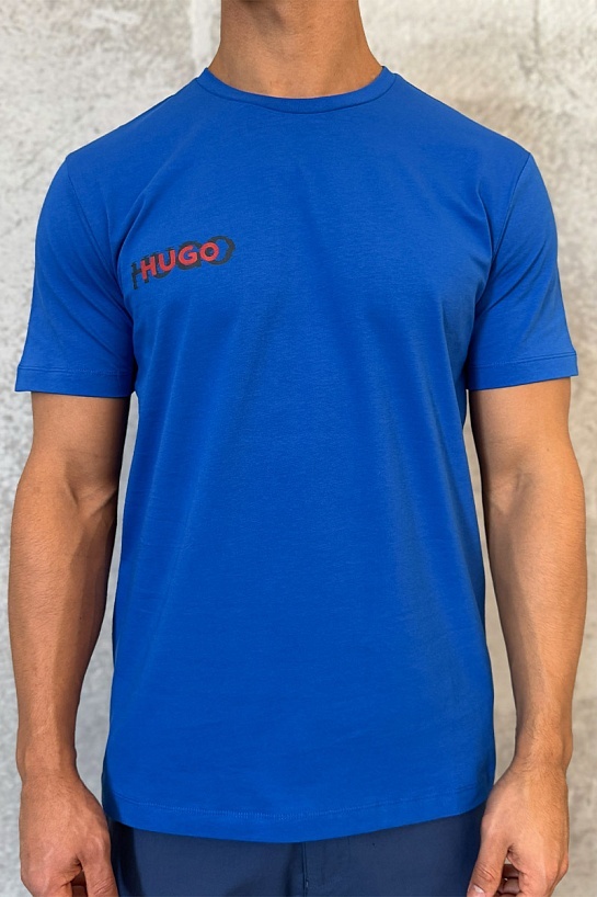 Мужская синяя футболка Hugo Boss logo print