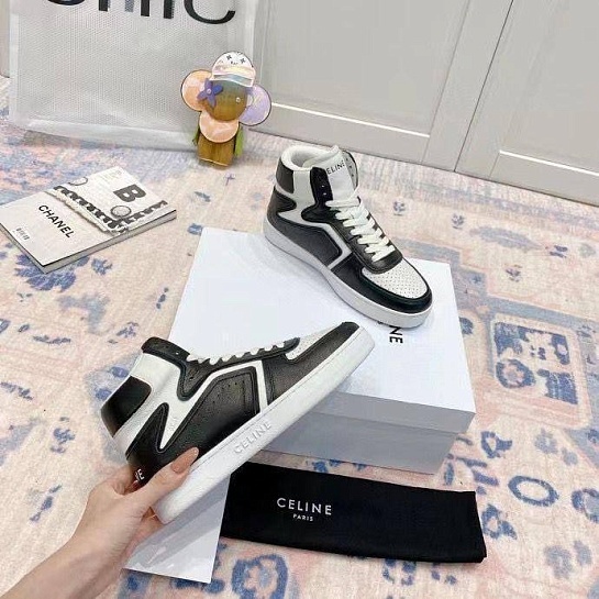 Женские кожаные кроссовки Celine - White / Black