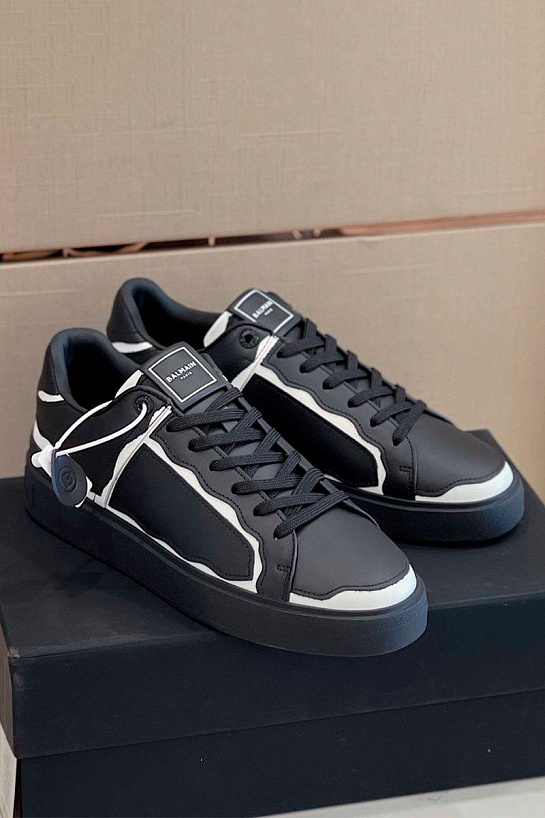 Чёрные кожаные кроссовки Balmain